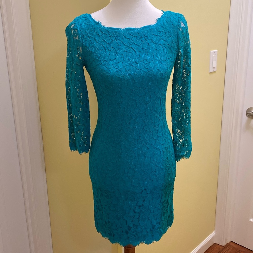 Diane Von Furstenberg Lace Dress Teal Size 4